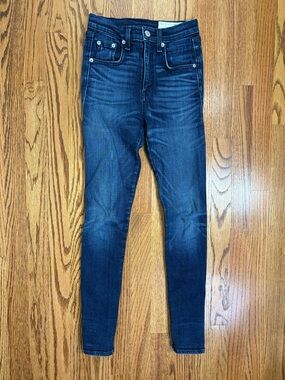 rag & bone High-Rise Skinny Jeans with Ankle Zip in Anfield Dark Blue Wash sz 24